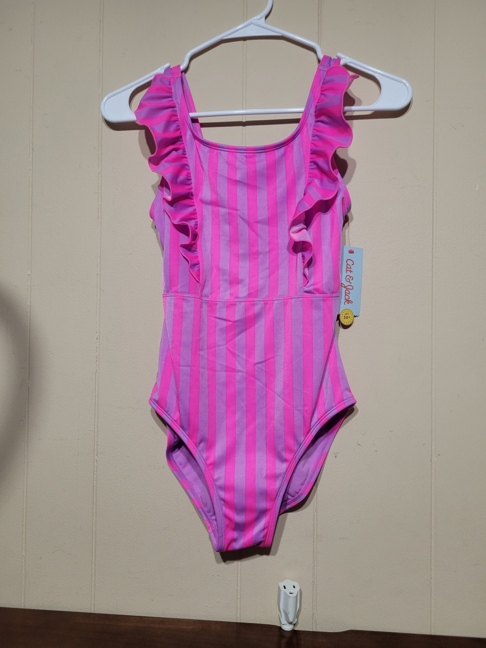 Cat & Jack Teenegers' Hot Pink & Light Pink Striped Ruffle Swimsuit
